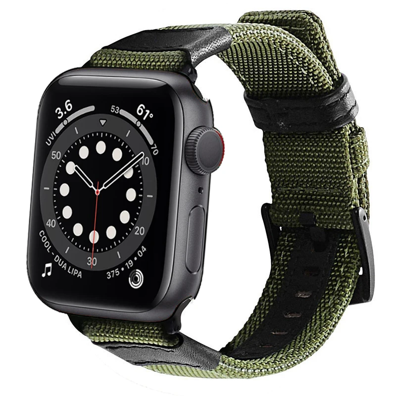 Холщовый нейлоновый ремешок для Apple Watch 38 мм 42 кожаный браслет apple watch Series 6 SE 44 40