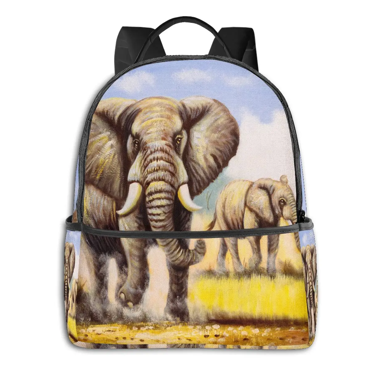 

Студенческий рюкзак с рисунком диких слонов, школьная сумка с масляной живописью, рюкзак в студенческом стиле, дорожный ранец