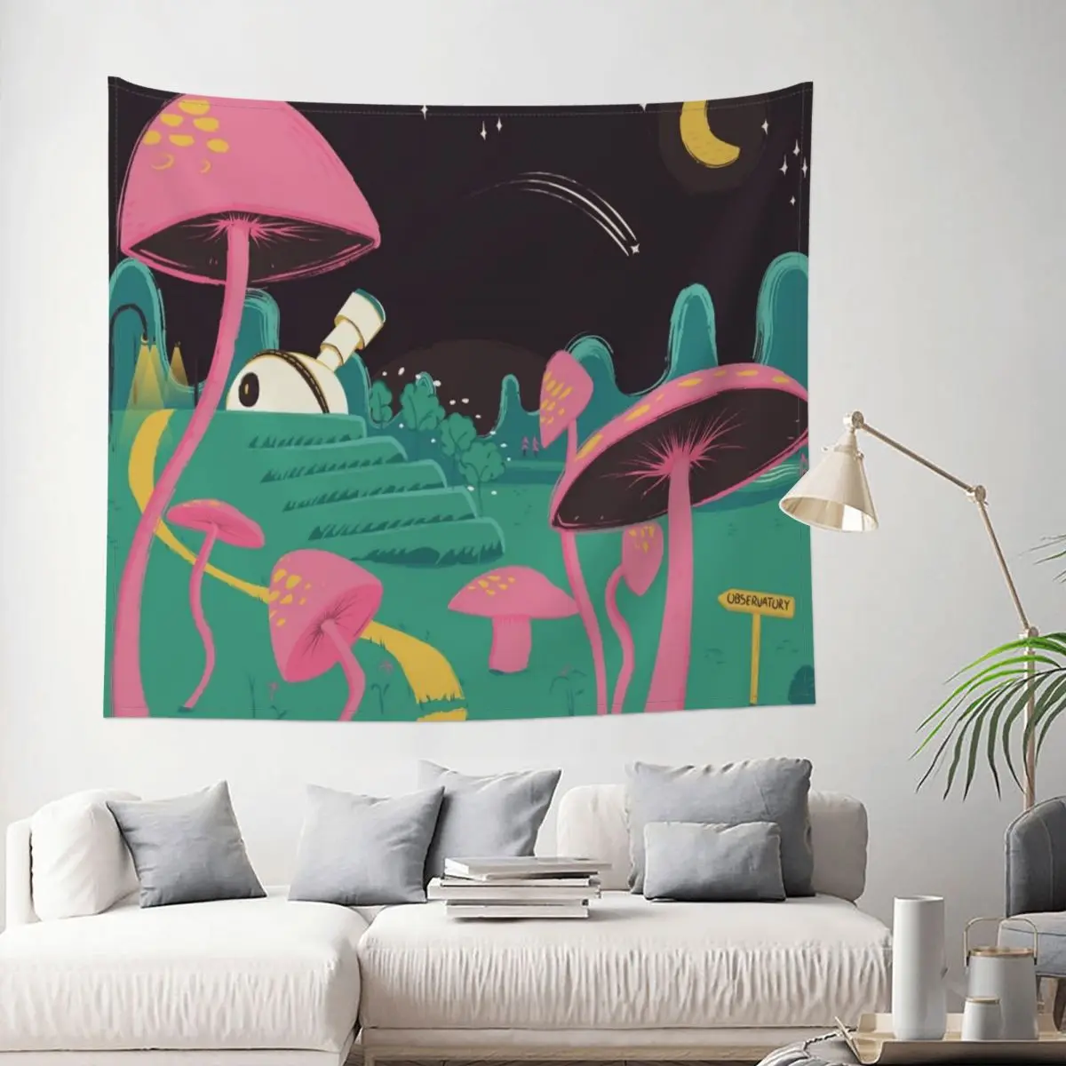 

Mushroom Observatory Tapestry Psychedelic Trippy Decoration Wall Room Home Decor Hanging Living room Kawaii Cartom Style