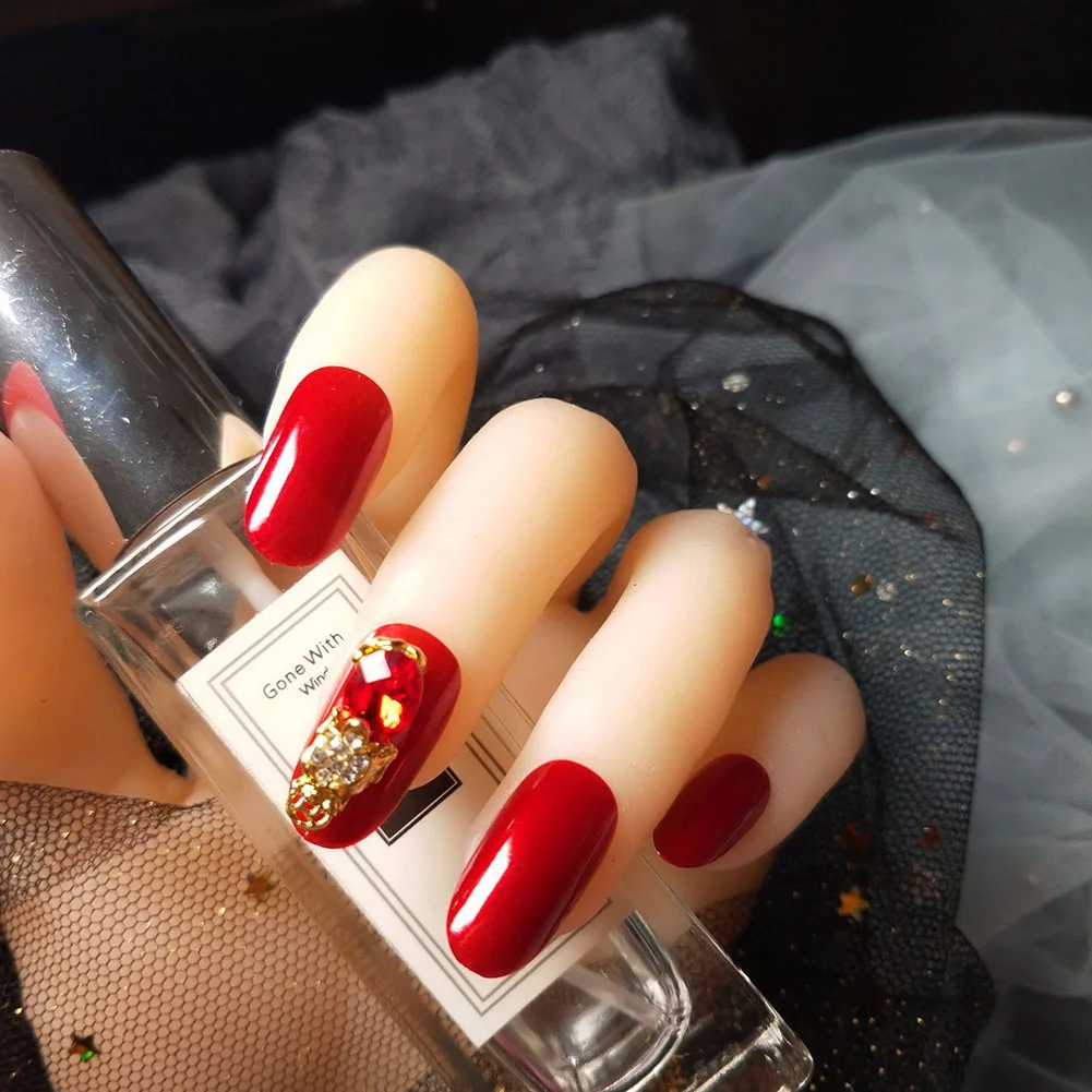 2019 горячая 24 шт. маникюрный красный 3D узор с полным покрытием искусственные