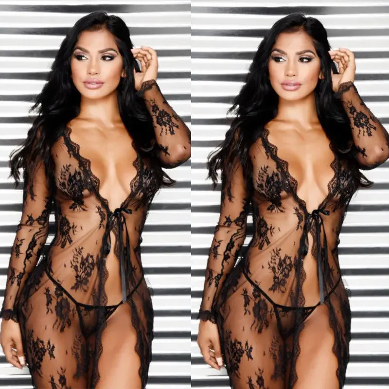 Сексуальное нижнее белье женская ночная рубашка кружевное вязаное комбинация