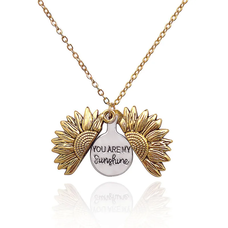 

Punk Unisex Gold Silver Color Open Locket Necklace Engraved My Sunshine Sunflower Pendant Necklace Unique Party Jewelry Gift