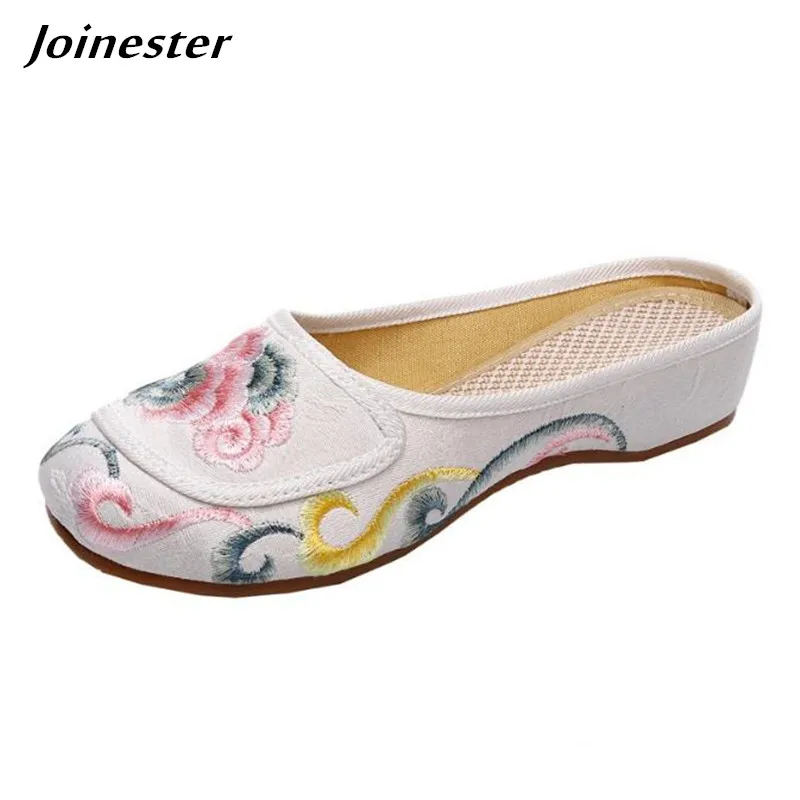 

Embroidered Women Slippers Retro Backless Woman Mules Espadrille Flats Ladies Slip on Loafers Ethnic Slides Summer Sandal Shoes