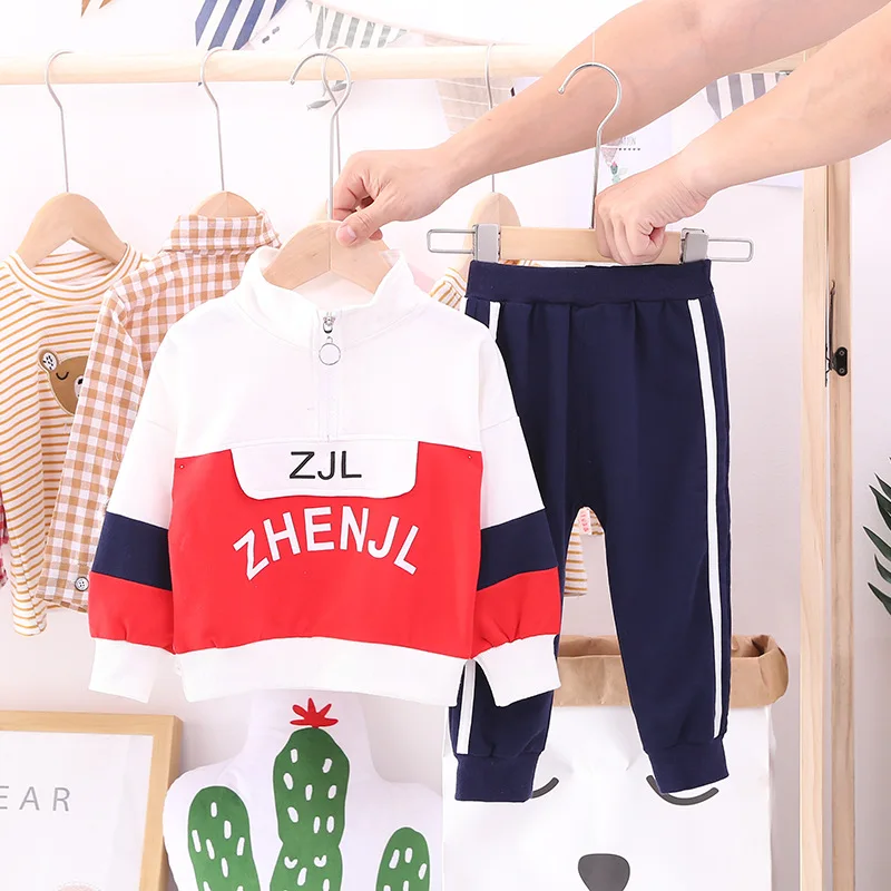 2020 new baby boys&ampgirls spring autumn fashion letter printing Color matching top+pants 2pcs casual sport suit Children clothes | Детская