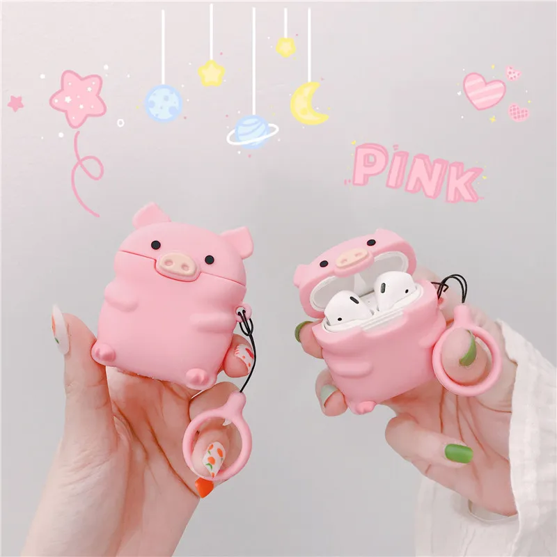 Чехол для AirPod 2 3D Mini Pink Pig мультяшный Мягкий силиконовый чехол наушников s Apple Airpods