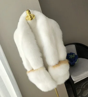 white MS.MinShu шарф из лисьего меха роскошный большой шарф из лисьего меха натуральный меховой Палантин из натурального Лисьего меха шаль с карманами модное вечернее платье - Цвет: white