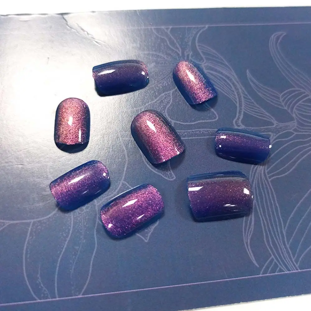 

24Pcs Acrylic Fake Nails With Glue Full Cover Press On Nails Crystal Cat Eye Effect Nails Wearable Charm False Nail Art Tips