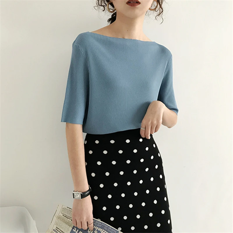 Женский трикотажный топ Colorfaith однотонный эластичный повседневный с вырезом