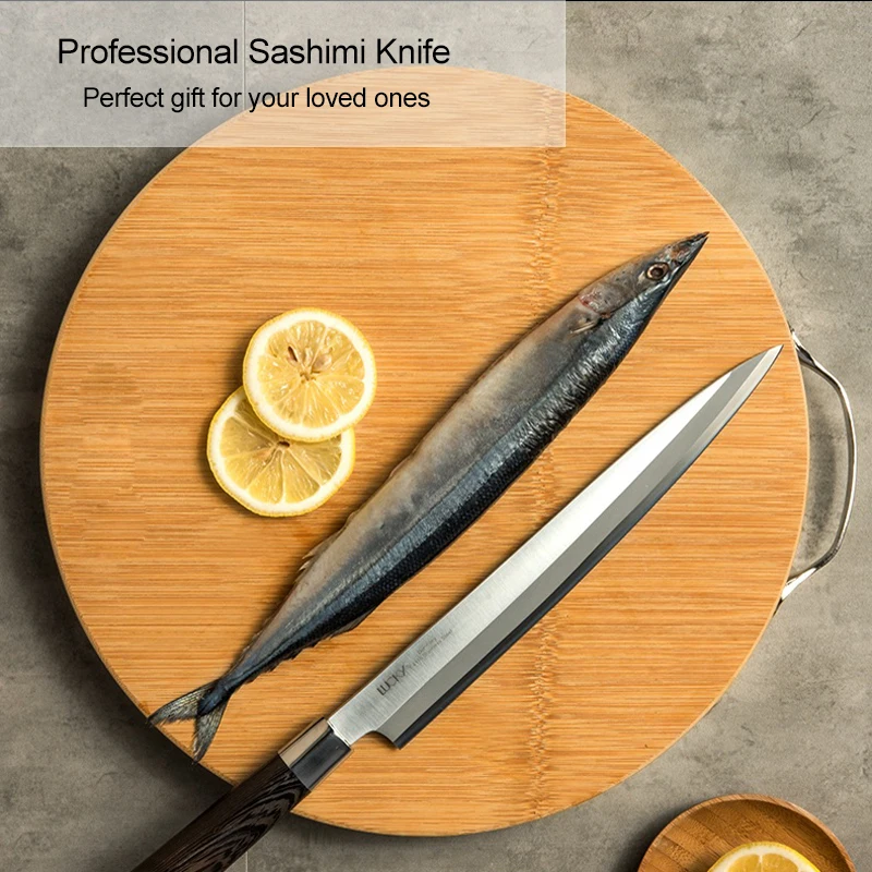 

27cm Professional Japanese Sashimi Sushi Kitchen Knife German 1.4116 Steel Yanagiba Fish Fillet Cooking Tool With Scabbard 10.2G
