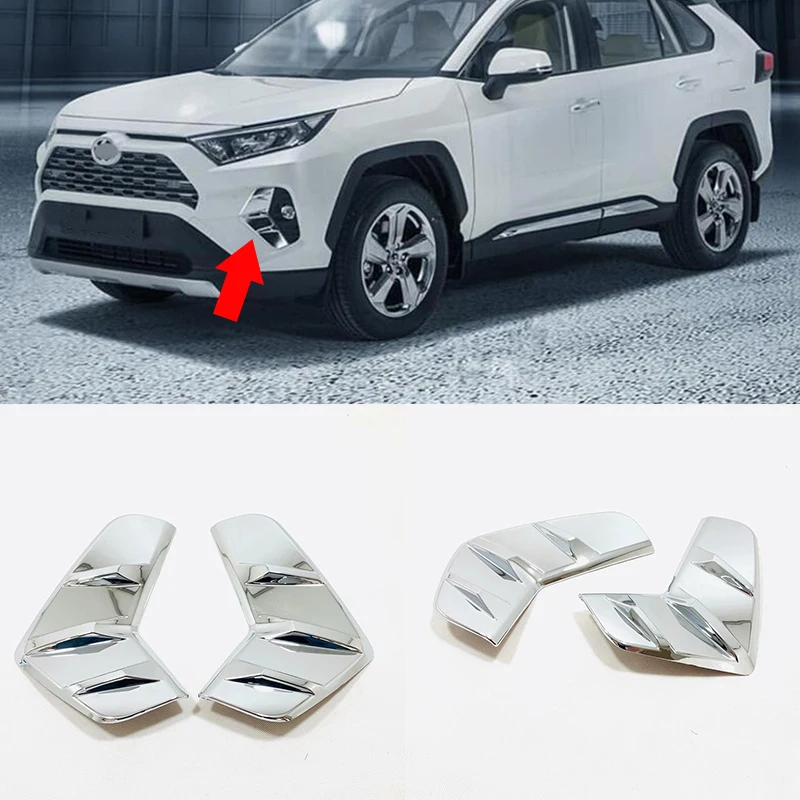 

ABS Chrome/Carbon fibre Car front fog lampshade cover frame Cover Trim Sticker car styling For Toyota RAV4 2019 accessories 2pcs