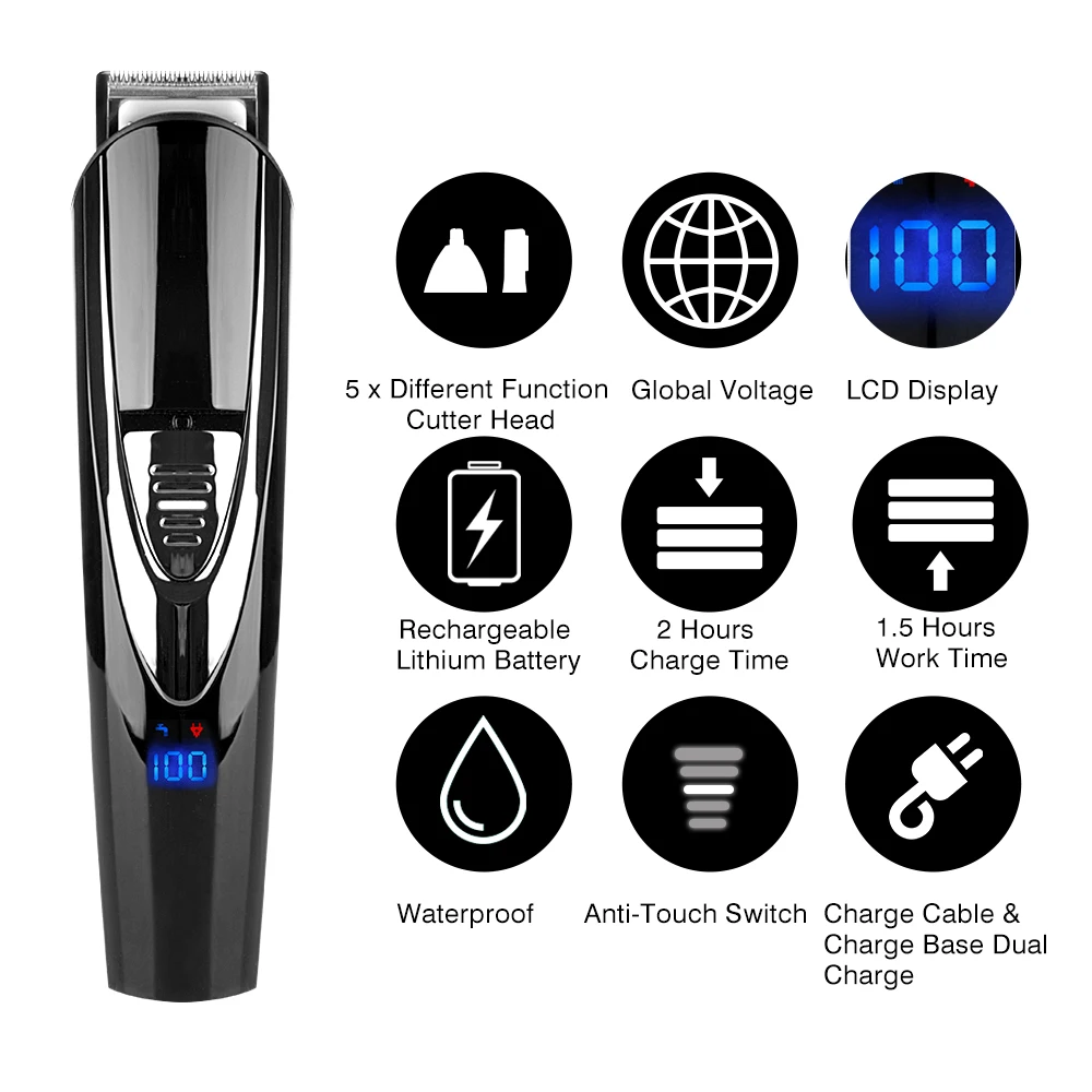 5 в 1 мужской триммер для волос с ЖК-дисплеем и зарядным устройством | Бытовая