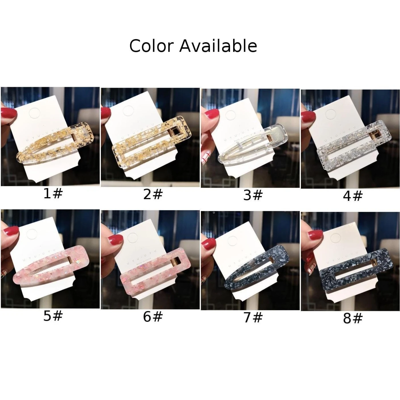 

Women Girls Acrylic Hollow Waterdrop Rectangle Hair Clips Tin Foil Sequins Hairpins Barrettes Headbands Hair Accessories 1Pc