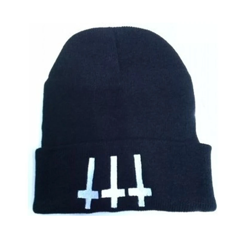 

Черные шапки в стиле панк с перекрестной вышивкой в стиле хип-хоп, осенне-зимние вязаные шапочки, облегающие шапки для женщин, хипстерские П...