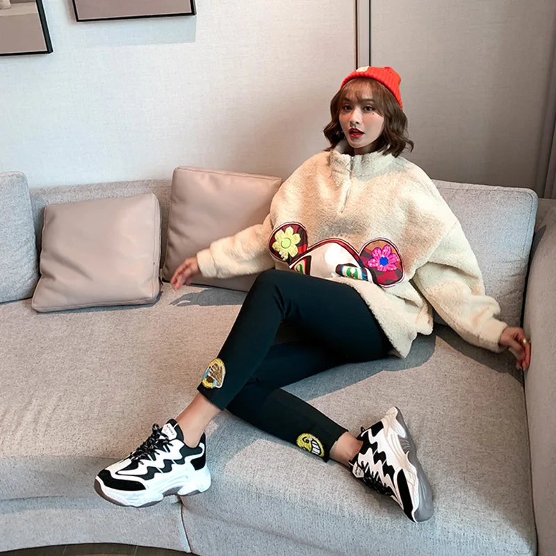 2019 Зимние трикотажные эластичные брюки с бисером толстые женские тонкие