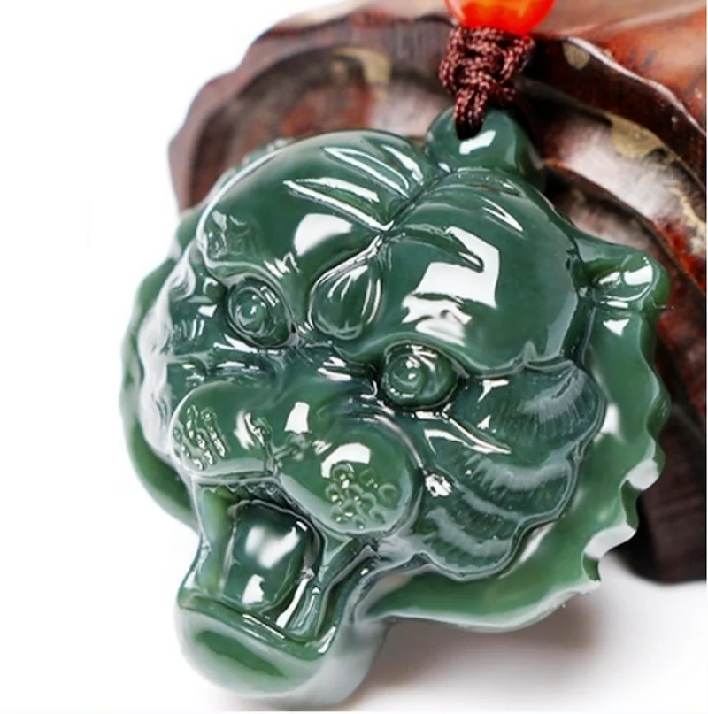 Colgante con cabeza de tigre Natural chino para hombre y mujer, collar de Jade hetiano tallado a mano, joyería, amuleto, regalos de la suerte, certificado