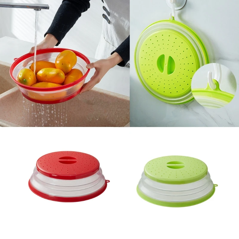 

Vented Collapsible Microwave Lid Splatter Proof Food Plate Cover Easy Grip Handle Vapor Holes Dishwasher Safe BPA-Free