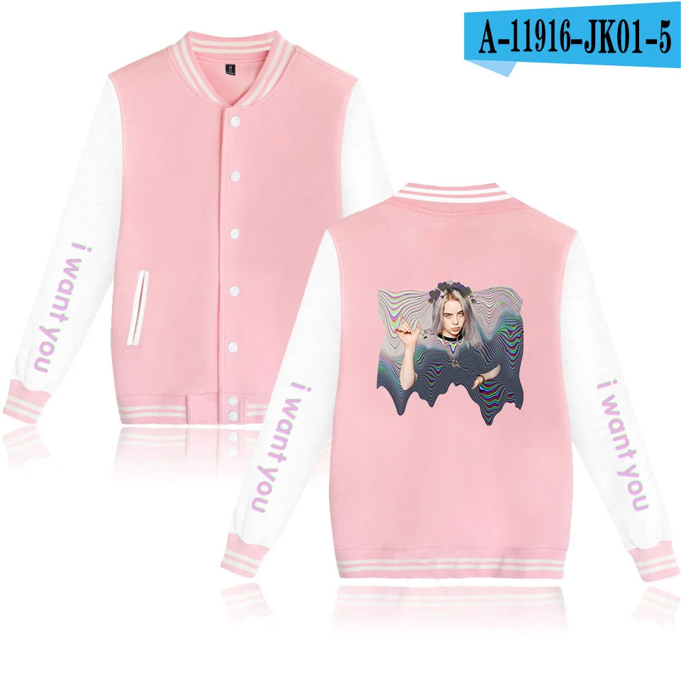As picture Billie Eilish, бейсбольная куртка, женская, мужская, модная, повседневная, Харадзюку, хип-хоп, уличная, с принтом, бейсбольная куртка, синяя+ серая, куртки, топы - Цвет: As picture