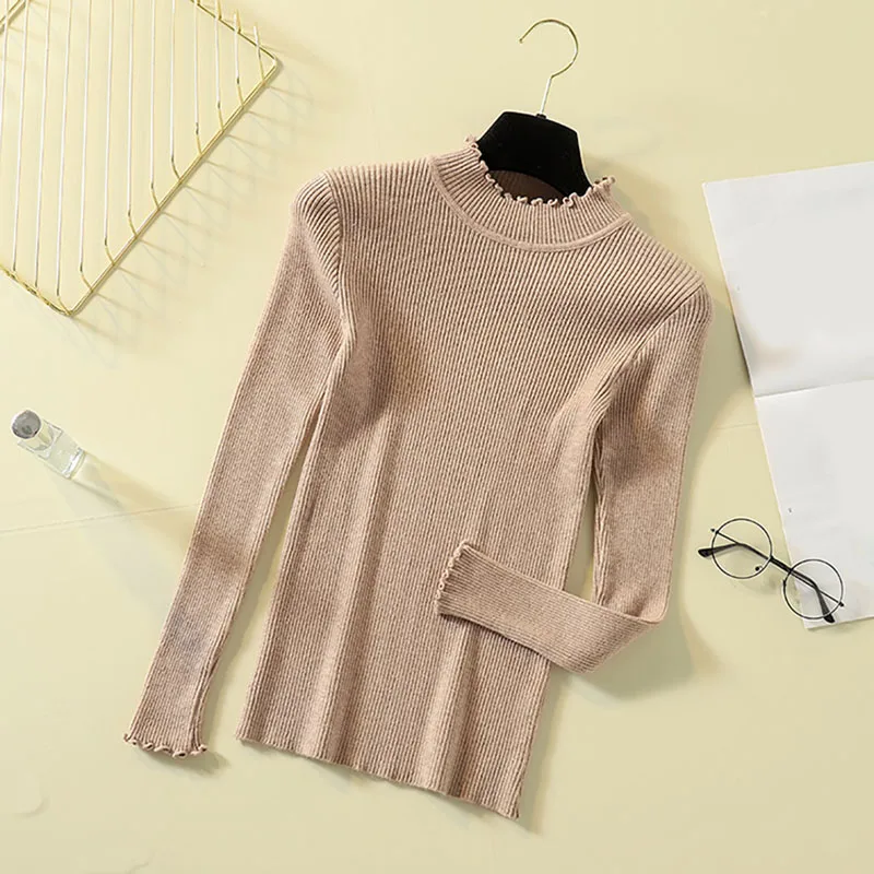 Осенне-зимние вязаные женские свитера с круглым вырезом и длинными рукавами