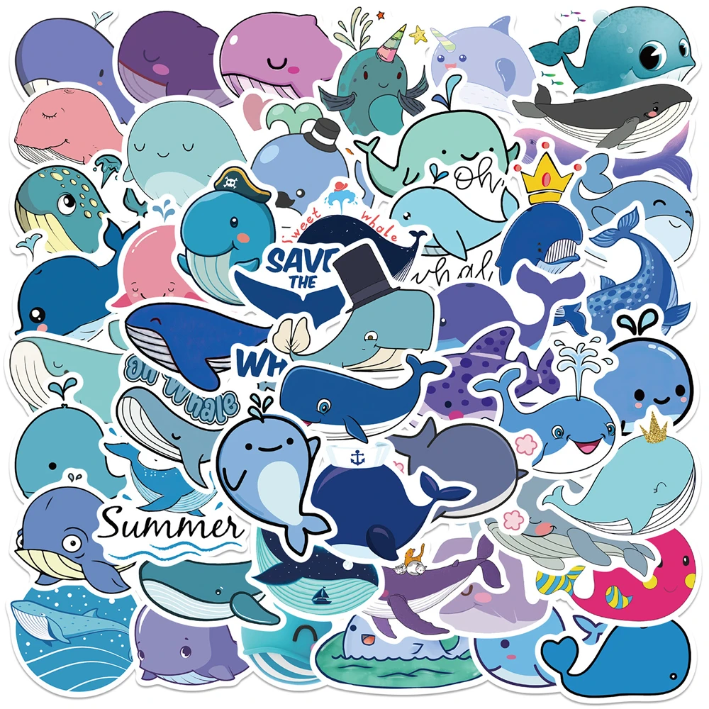 

10/30/50 Pcs Cartoon Marine life Cute Whale Doodle Stickers Creativity Luggage Notebook Waterproof Children Reward Stickers Gift