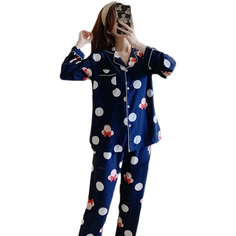

Poplin Pajamas Women's Spring and Autumn Long Sleeve Thin Cardigan Artificial Cotton Home Wear Japanese Girl Bourette plus Size
