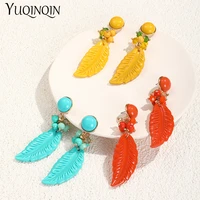 acrylic vintage long earrings for women jewelry korean fashion big leaf drop earring girls elegant brincos party jewelry gift
