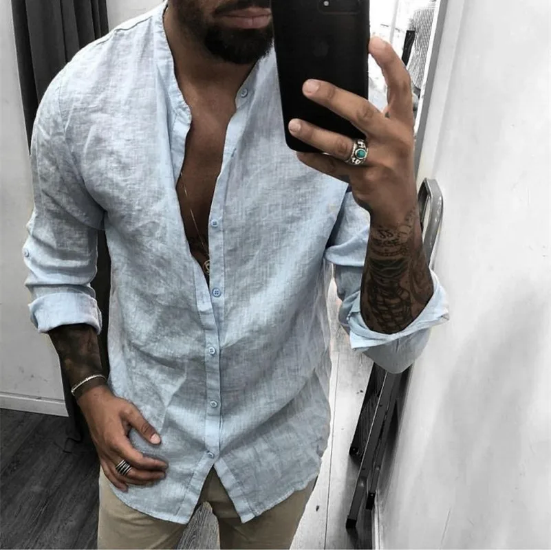 

Men's Casual Shirt Cotton Linen Shirt Loose Breathable Shirt Short Sleeves Spring Autumn Summer Casual Men's Long Sleeves Shirt