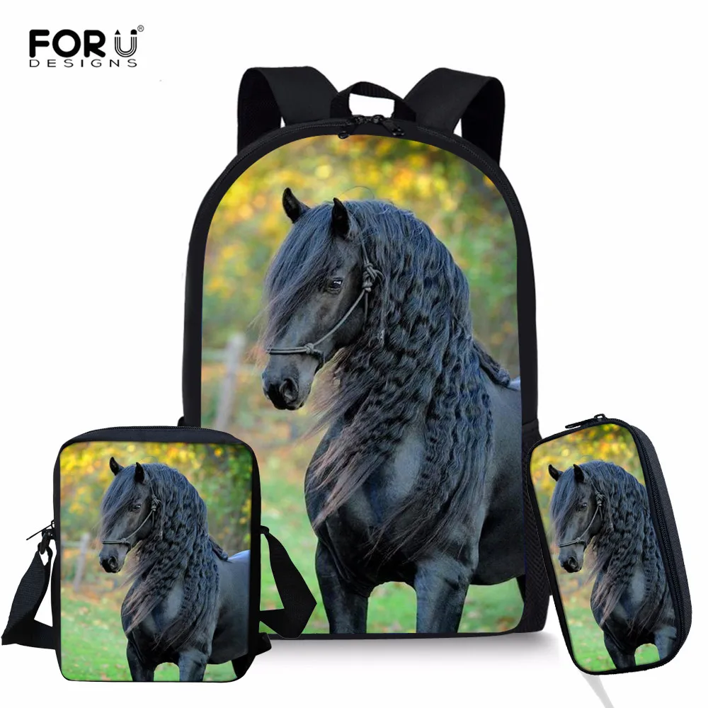 FORUDESIGNS/Детский рюкзак с принтом лошади, набор школьных сумок для девочек-подростков, школьный ранец