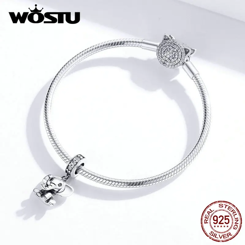 WOSTU, Новое поступление, 925 пробы, Серебряный слон, бусины, талисманы, подходят к оригинальному браслету, подвеска в виде животного для женщин, хорошее ювелирное изделие CQC1338