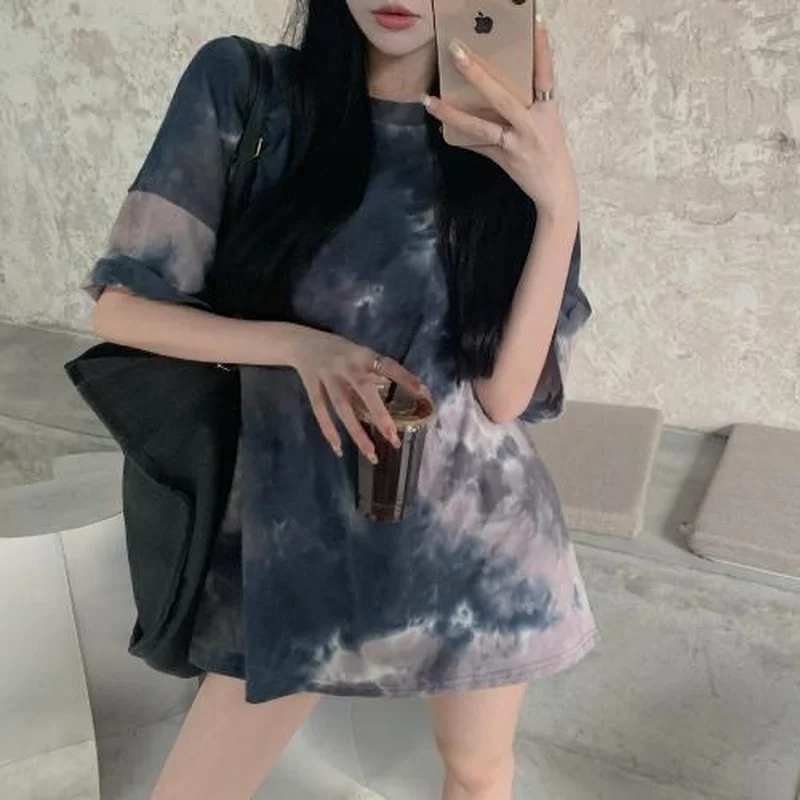 Футболки женские с принтом на завязках летние свободные длинные модные футболки