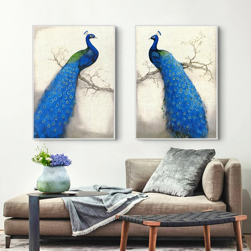 Дикая животная Павлин Ретро картина в скандинавском стиле искусство интерьера