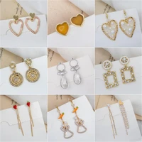 2020 new heart shaped earrings transparent crystal earrings womens geometric retro long earrings wedding jewelry