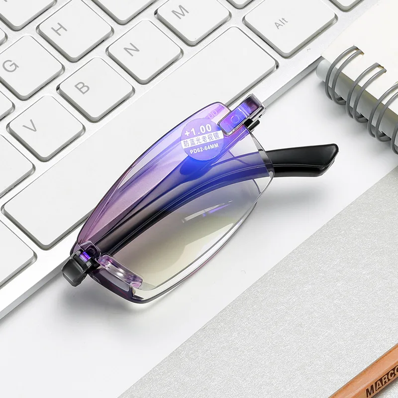 

Zilead Presbyopic Glasses Anti Blue-ray Reading Glasses Collapsible Spectacles Frameless Unisex Eyewear With Box +1.0 to+4.0