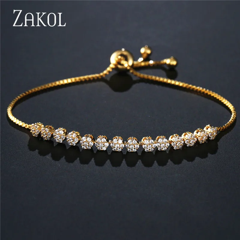 Бренд ZAKOL, форма торта, кубический цирконий, кристалл, CZ Циркон, регулируемые браслеты для женщин, модное свадебное ювелирное изделие, FSBP2055 - Окраска металла: Gold  4mm
