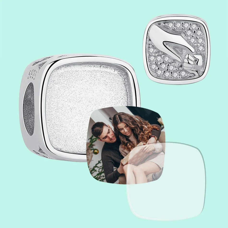 Квадратные бусины из серебра 925 пробы с фото на заказ|Индивидуальные Бусины| |