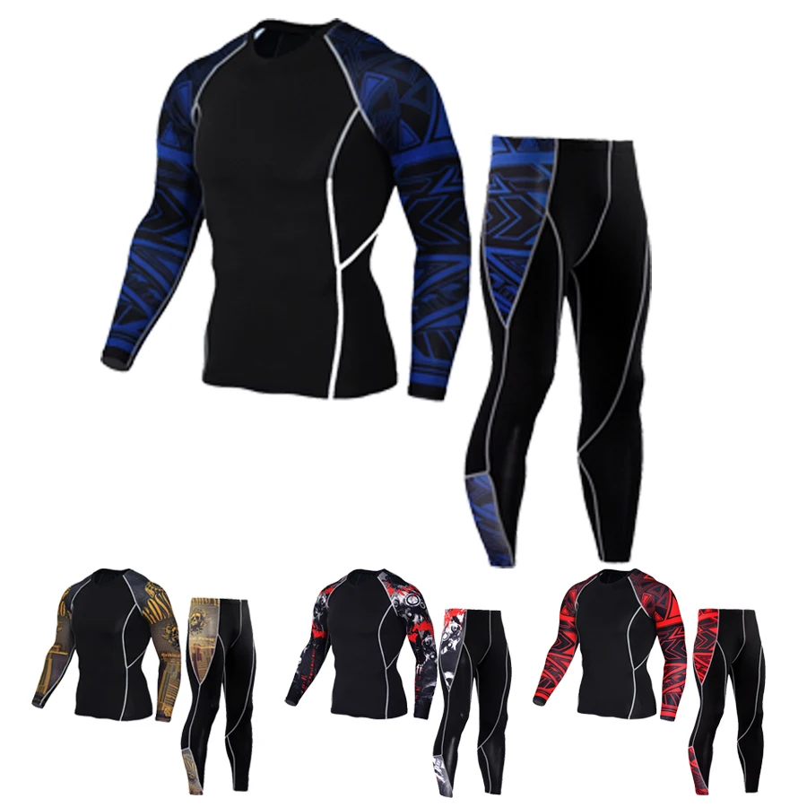 Мужская компрессионная футболка и штаны для бега комплект спортивной одежды