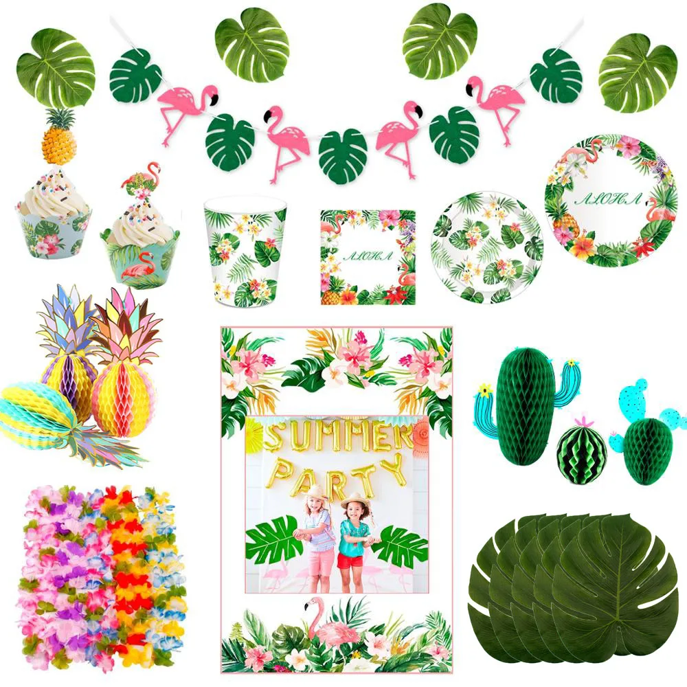 Розовый Гавайи вечерние одноразовая посуда Луо Фламинго декор в виде ананаса Для