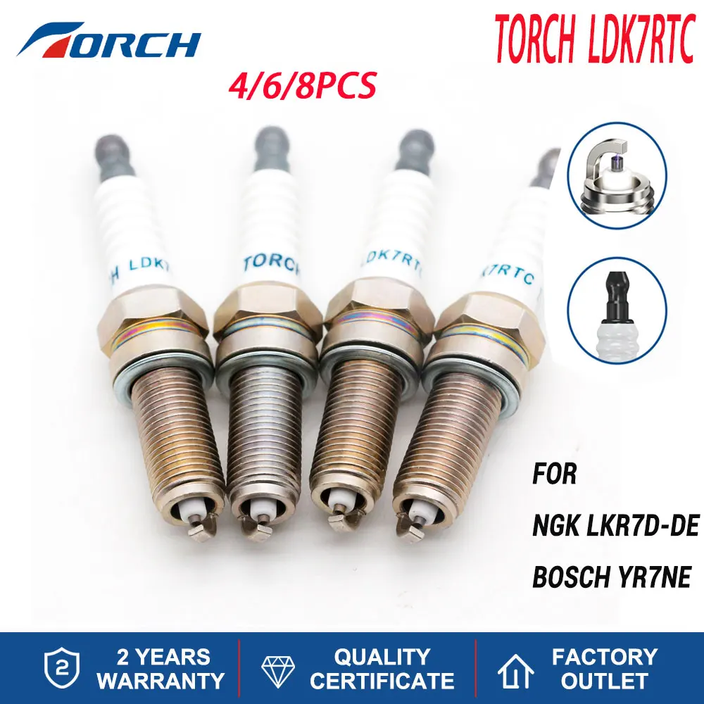 

4-8PCS Ordinary Spark Plug TORCH LDK7RTC Replace for Candles Champion RER8YC 1643/LKR7E 90724/LKR7D-DE 5847/LKR7B-9 BERU Z308