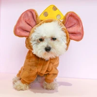 80hotpet jumpsuit hooded cartoon mouse design thickened dog warm four legged jumpsuit for autumn