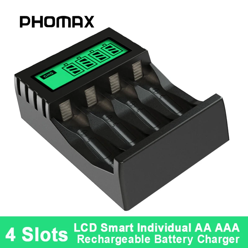 

PHOMAX New 4 Slots Ni-MH Ni-Cd Battery Smart Charger Universal 1.2V AA/AAA With LCD Display Rechargeable Batteries Accessories