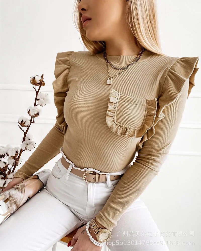 

2021 women's new fungus edge Knitted Top