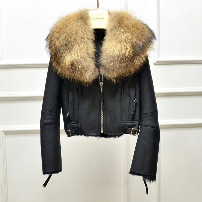 

Winter Coat Women High Quality 2020 New Short Clothes Slim Genuine Sheepskin Jacket Natural Real Fur Big Collar Thick Warm