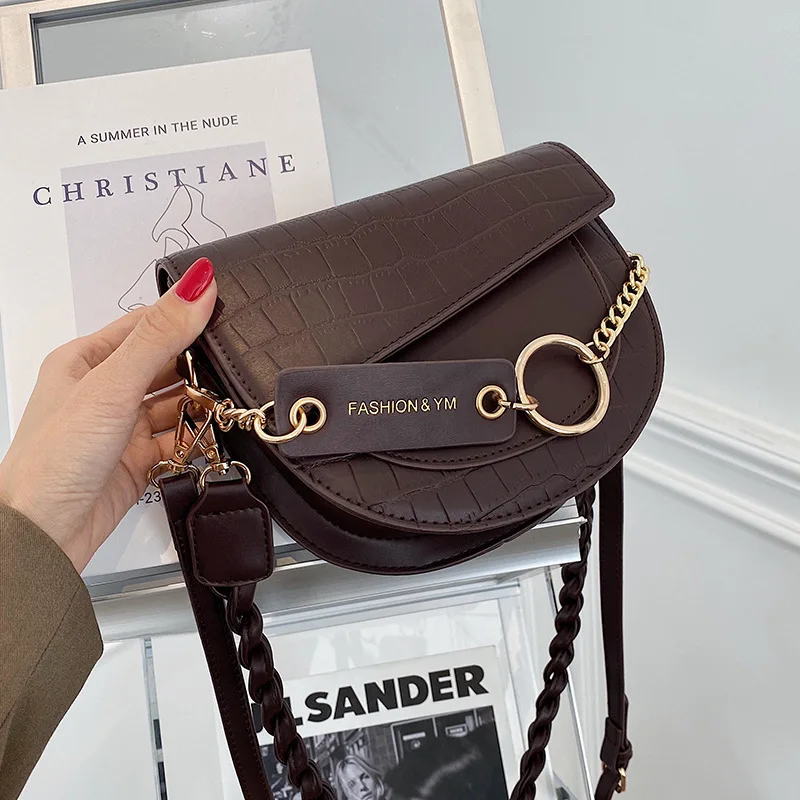 

Stone pattern bag women 2021 autumn/winter new trend fashion retro shoulder bag semi-circular saddle bag female messenger bag