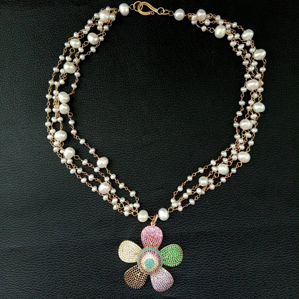 Круглое Белое пресноводное жемчужное ожерелье 24 дюйма 4 ряда с кулоном в виде