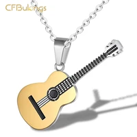 cfbulongs stainless steel fashion jewelry rock guitar pendant necklace personality creative music element mens necklace