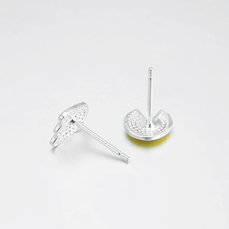 Authentic 925 Sterling Silver yellow green enamel Elf Fighter shape DIY fine girl Stud Earrings fashion luxury Jewelry | Украшения и