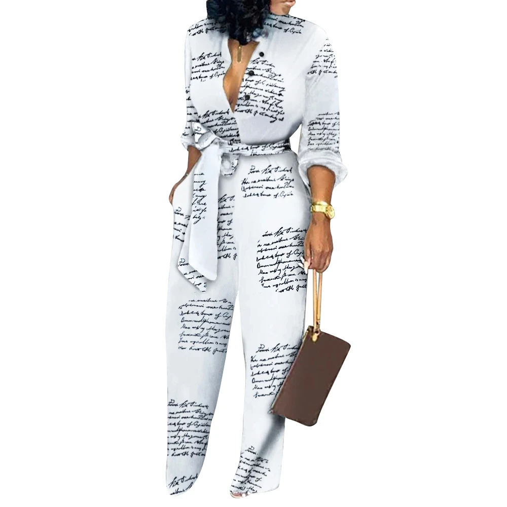 

Модный комбинезон с широкими штанинами и надписью, Женский Свободный Повседневный комбинезон с длинным рукавом, сексуальные комбинезоны с ...