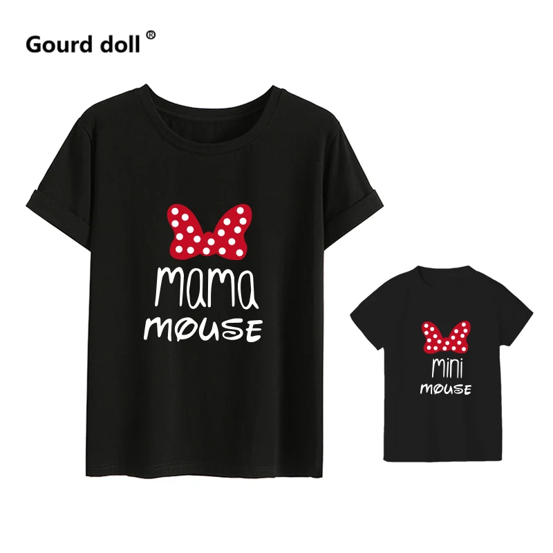 MAMA and mini Family Matching clothes Cotton kawaii bow tshirt mommy me Tops baby kids girl matching outfits | Мать и ребенок