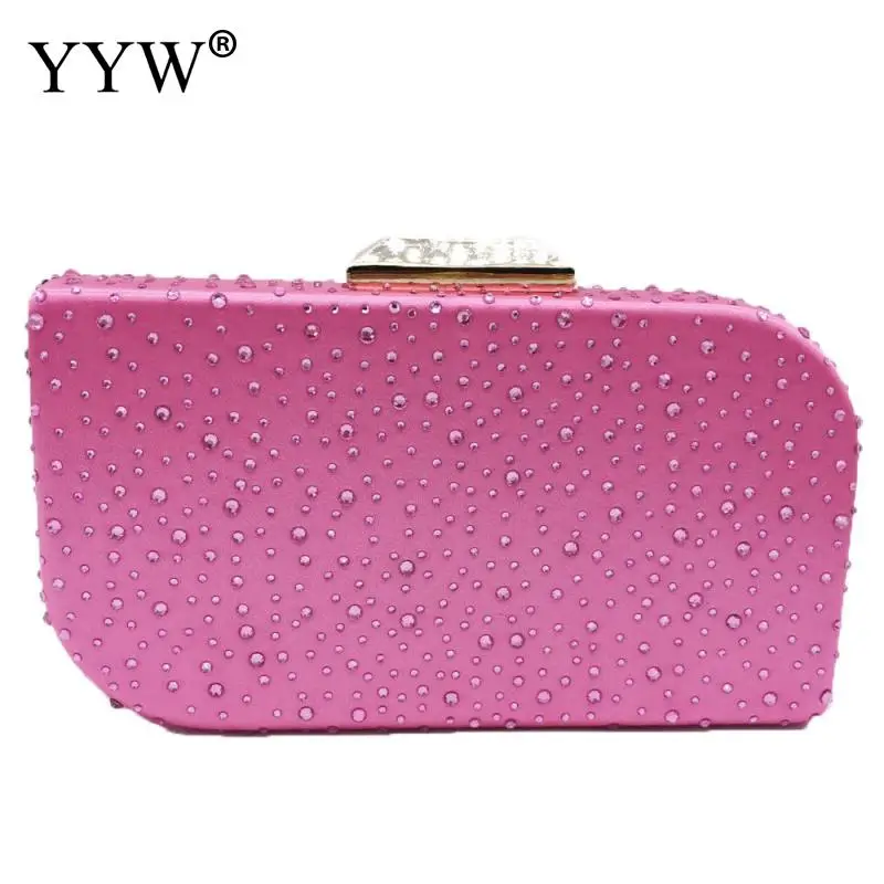 hot pink YYW, зеленый, железный клатч, элегантная блестящая женская вечерняя сумочка с кристаллами, Свадебные вечерние клатчи, сумочка невесты - Цвет: hot pink