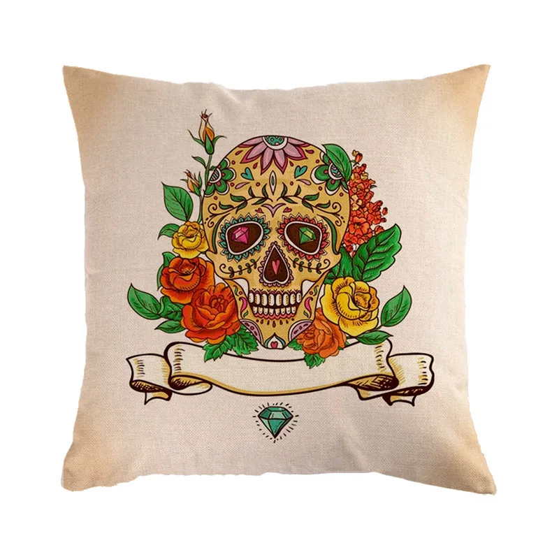 Декоративная наволочка 45x45 см с изображением акварельных черепов и