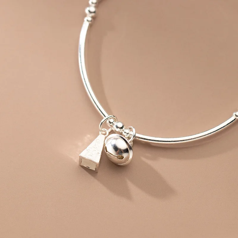 MEETSOFT Lovely 925 Sterling Silver Bell Triangle Elastic Rope Bracelets for Women Fine Jewelry Match Charms Gift Drop Shipping | Украшения